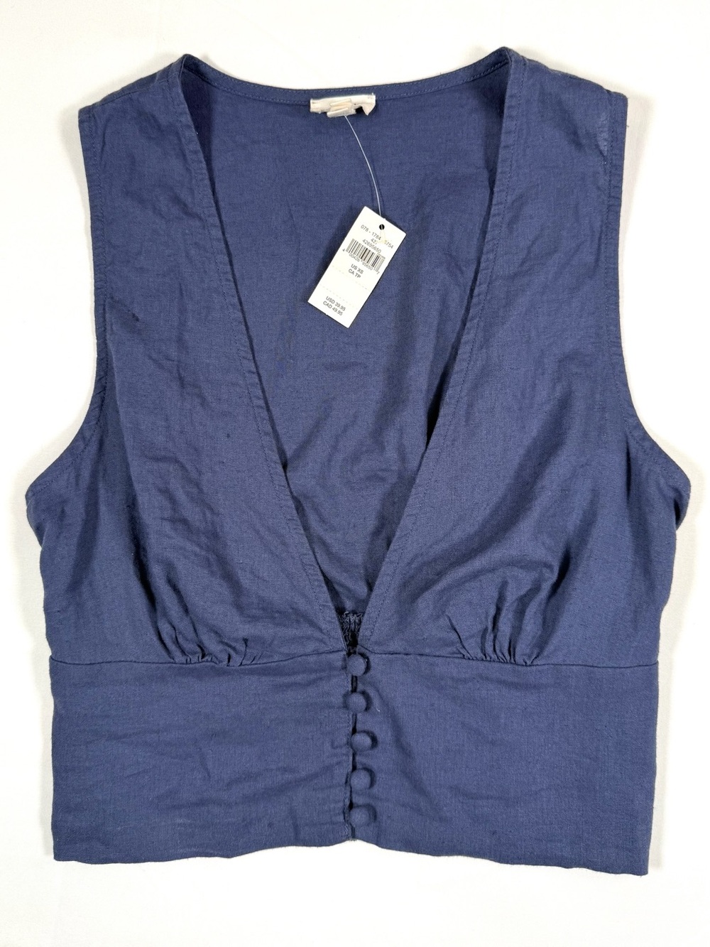 NWT AERIE Linen Blend Button Front Crop Top Sleeveless V-Neck Women’s XS NEW